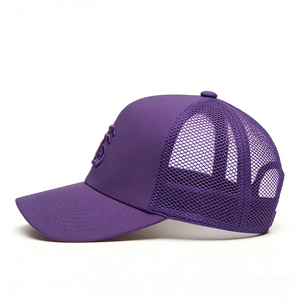 Casquette <span class=keywords><strong>de</strong></span> baseball en maille à 6 panneaux avec broderie 3D personnalisée, respirante, ajustable, style trucker violet pour la rue et l'extérieur - Product Image 5