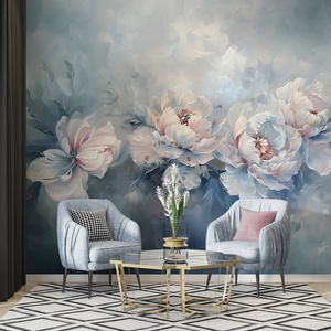 Carta da parati adesiva 3d <span class=keywords><strong>sfondo</strong></span> blu rosa dell'acquerello della peonia - Product Image 4