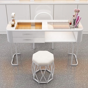 NEW White Cream Style Wooden <b>Nail</b> Table With Storage Multifunctional Single Manicure <b>Desk</b> for Home Salon and <b>Nail</b> Art - Product Image 3