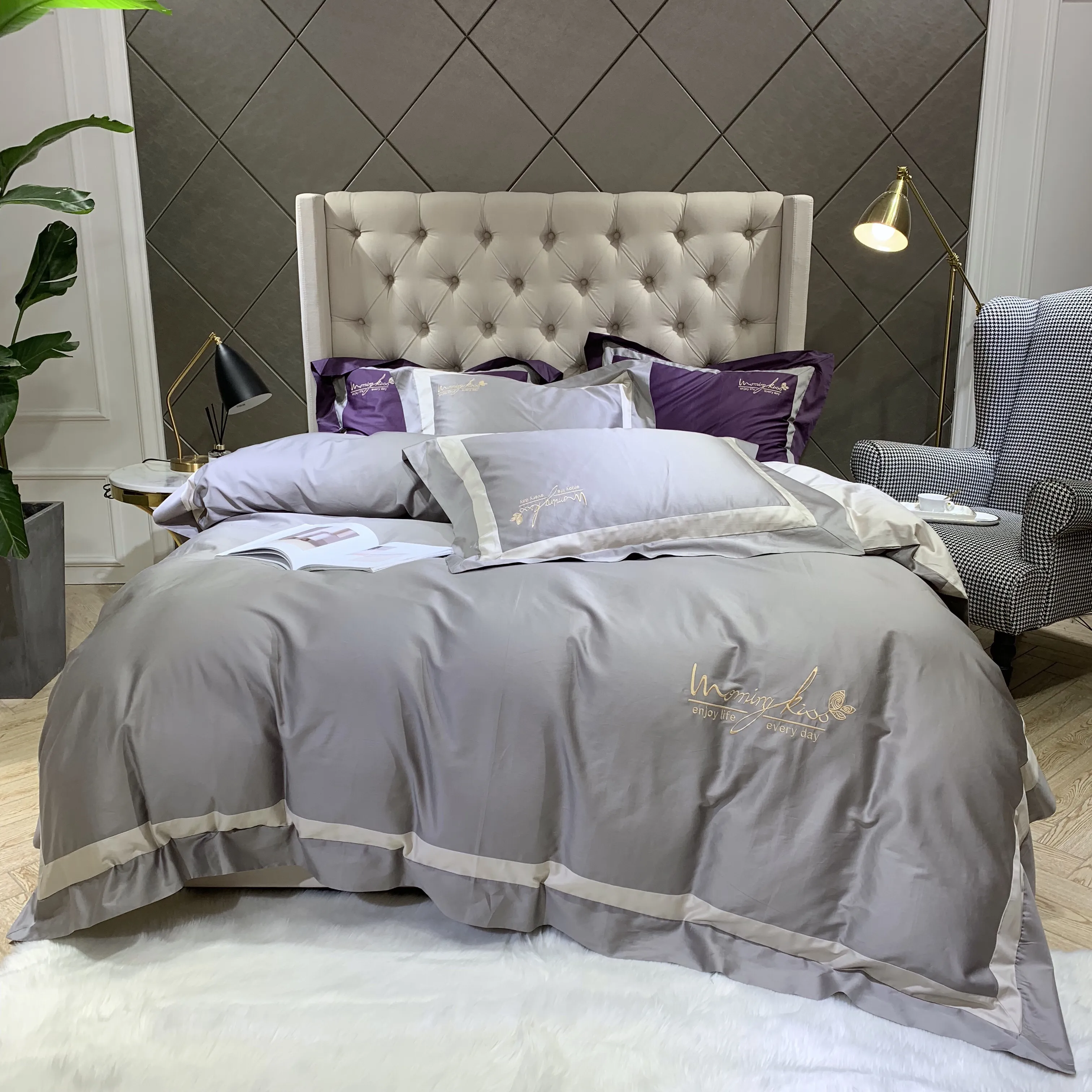 Luxury grey Queen Factory Made Cover Sets 100% Cotton Bedspread