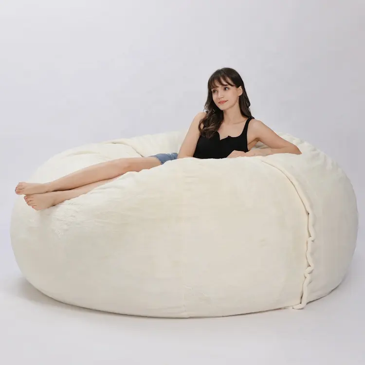 초대형 콩 가방 사랑 자루 소파 침대 7ft 거품 가득 거실 의자 가짜 모피 거대한 소파 정액 침대 콩 가방 의자