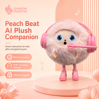 Peluche AI Peach Beat Pink con Cuffie, Gambe Lunghe, Vibrazione al Tocco, Occhi LED, ChatGPT, Clonazione Vocale in 50+ Lingue, Memoria a Lungo Termine
