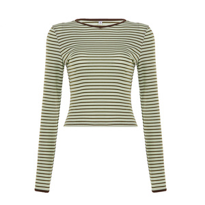 Color Block Striped Print Crew Neck Long Sleeve Knit <b>Top</b> Women's Y2K Streetwear T Shirt Casual Spring Autumn Fashion Wear - Product Image 6