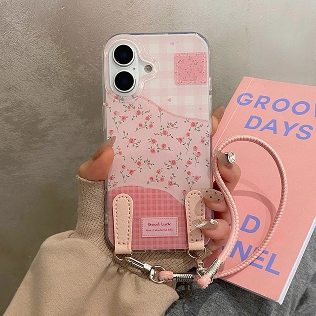 XP922 Single Layer Girly Plaid Floral Suitable for Apple 16 Phone Case iPhone 15 New Protective Cover Apple 14 with Lanyard 13