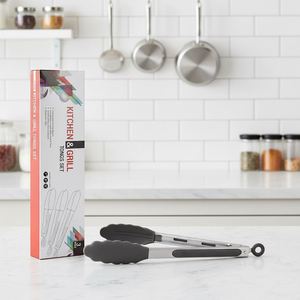 Grade Silicone Kitchen Heat Resistant Stainless Steel Bread Non-Stick Food <b>Serving</b> <b>Tongs</b> With Locking Clip - Product Image 1