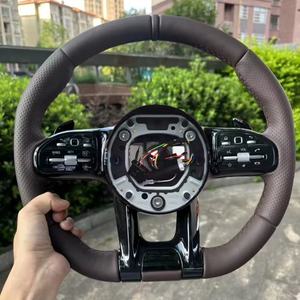 Cuir marron pour volant AMG pour Mercedes Benz W223 W253 W213W205 W222 <span class=keywords><strong>W206</strong></span> W213 E63 AMGVolant avec palettes de changement de vitesse - Product Image 1