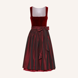 Nouvelle collection : Robe Dirndl en velours rouge pour femme, jupe en satin, taille cintrée, coupe trapèze, longueur midi, manches longues, style folk vintage - Product Image 2