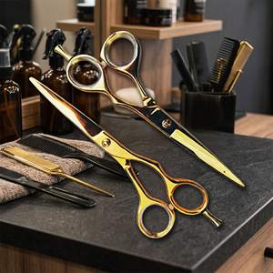 Ensemble de ciseaux professionnels personnalisés pour la beauté et les soins personnels ABP-1021, outils de barbier à lame arrondie en argent, acier inoxydable écologique BEAUTY - Product Image 3
