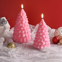 Matti's Pillar Pink Tree Fernbedienung Timer 3D Echte Flamme Heimdekoration Batteriebetriebener Weihnachtsbaum LED-Kerze Flammenlos