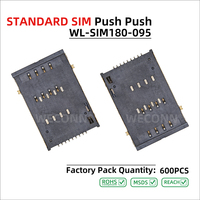 WECONN WL-SIM180-095 8PIN+1 1.80mm Prise de carte SIM Push-Push avec interrupteur de détection SMT Boîtier LCP noir pour applications automobiles/télémétrie