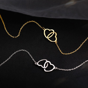 Collar con colgante de corazón de mejores amigos chapado en oro, cadena de acero inoxidable de doble bucle, nuevo diseño, <span class=keywords><strong>2022</strong></span> - Product Image 3