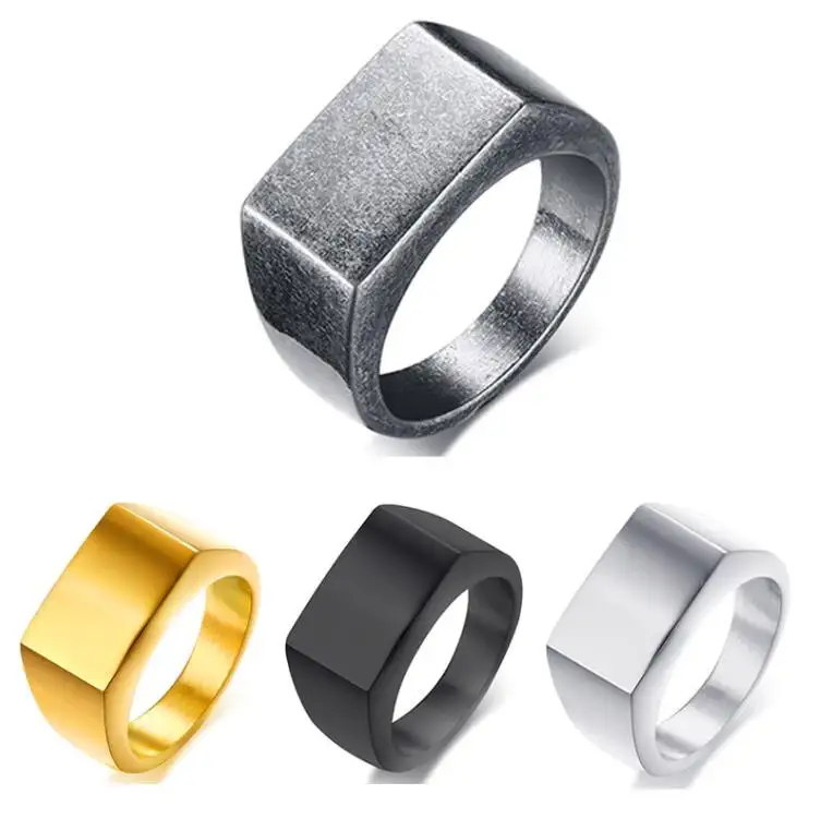 Jietao Stainless steel Jewelry Never Fade Waterproof Fathers Day Gifts Titanium Gold Antique Rectangle Mens Signet Ring