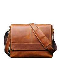 Sac Messager pour Ordinateur Portable en Cuir Véritable Vintage Crazy Horse, Personnalisable avec Logo, Imperméable, Robuste, Style Business Décontracté pour Hommes, Vente en Gros