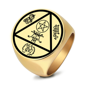 R063 Gioielli Spirituali, Miglior Talismano per Attirare Denaro con 4 Spiriti dell'Abbondanza, Amuleto Tagliato al <span class=keywords><strong>Laser</strong></span>, Anelli in Acciaio Inossidabile - Product Image 1