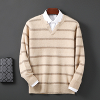Pull en laine pure à 100% pour homme, col en V, tricot de qualité supérieure pour l'automne et l'hiver, OEM ODM, vente en gros d'usine
