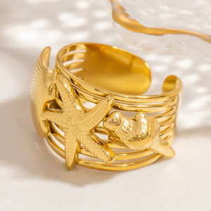 European And American Style <b>Shell</b> Star Cuff <b>Bracelet</b> 18k Gold Zinc Alloy Unisex Jewelry Gift - Product Image 2