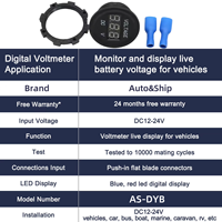DC Volt Amp Meter 12V 24V Tahan Air untuk Kapal Laut, Motor, UTV, Mobil, Voltmeter Bulat Tegangan Rendah, Layar LED Digital