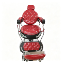 Fauteuil de barbier vintage rouge capitonné, robuste, hydraulique, inclinable, avec repose-pieds et appui-tête
