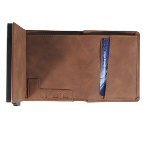 Cartera CardHoda de aluminio con bloqueo RFID para hombre, tarjetero corto de cuero, minimalista, con cierre plegable, para bolsillo frontal. - Product Image 2