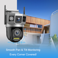 Caméra de sécurité Wistino WiFi PTZ multi-lentilles à trois écrans avec suivi automatique, vision nocturne couleur, caméra CCTV sans fil