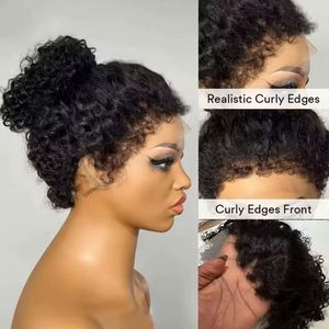 Nouvelles Perruques Courtes Bob en Cheveux Humains Naturels Bouclés, Sans Colle, Cheveux Brésiliens Bruts, Perruque Frontale HD en Dentelle pour Femmes - Product Image 3