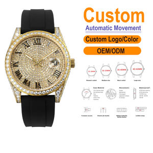 <span class=keywords><strong>Montre</strong></span> mécanique de luxe pour homme avec moissanite de clarté VVS1, <span class=keywords><strong>cadran</strong></span> à chiffres romains, mouvement japonais, bracelet en caoutchouc certifié GRA - Product Image 1