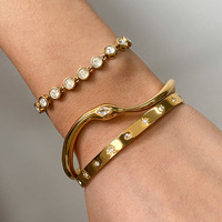 Brazalete Irregular de la Serie Serpiente con Incrustaciones de Circonio en Acero Inoxidable y Oro de 18K, Diseño de Moda, Accesorio de Joyería que No se Desvanece