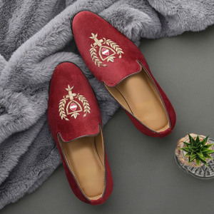 Red <b>Embroidered</b> Men Loafers Closed Toe Slip On Casual <b>Shoes</b> Handcrafted Outdoor Walking Footwear - Product Image 1