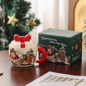 Christmas Cartoon Mug with Lid Cute Ceramic Coffee Mug for Girls Office Use Business Gift Dishwasher & <b>Microwave</b> Safe - Product Image 3