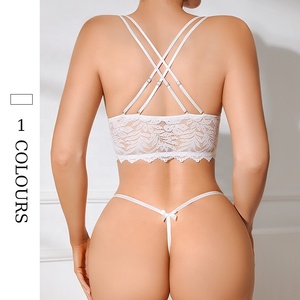Crisscross Back Straps Lingerie Set Sheer See-Through Wireless Bra &amp; Brief Sets Sexy Lace Trimmed Bralette For <strong>Women</strong> - Product Image 4