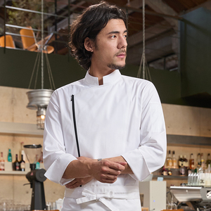 Tops DE TRABAJO DE Chef de gama alta para hombre, Sarga de manga larga con cremallera para restaurante occidental, catering, panadería, restaurante, Bar, uniformes - Product Image 1