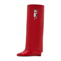 Bottes montantes pour femmes de luxe et de créateur, sexy, à talons compensés pliables, grande taille, style western, avec cadenas, pour l'été, l'automne et l'hiver