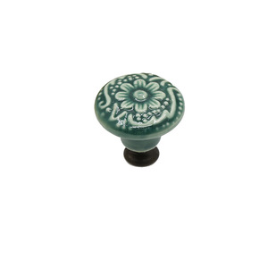 Tiradores de cajón antiguos de cerámica redondos para muebles Tiradores coloridos con cara de flores en relieve - Product Image 6