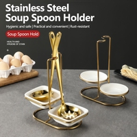 Support de cuillère carré en acier inoxydable doré de luxe, support de cuillère à soupe pour restaurant, buffet, avec bol à soupe en céramique pour hôtel