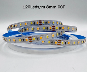 Tira de LED de Doble Color SMD <span class=keywords><strong>2835</strong></span> <span class=keywords><strong>120</strong></span>/240LEDs/m 8/10mm 2700K 6500K Tira de Luz LED Flexible <span class=keywords><strong>2835</strong></span> CCT Ajustable - Product Image 1
