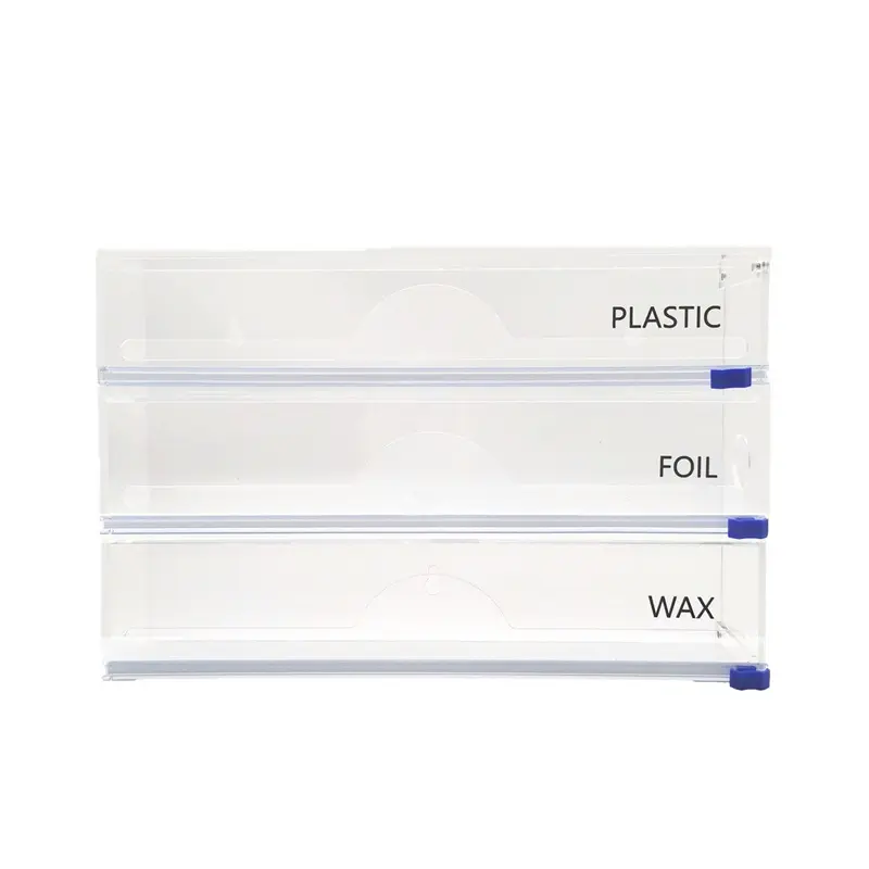 Fabrik Großhandel PVC Frisch halte folie Cutter Box Acryl 3 in 1 Slide Cutter für Frisch halte folie Lager