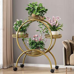 Multi Layer Round Plant Stand With Wheels Standing Type Eco Friendly Indoor Outdoor Use Modern Style Ladder Shelf - Product Image 2