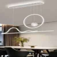 Lampu Gantung LED Modern Wave & Ring Minimalis untuk Ruang Tamu dengan Kristal di Tengah, Remote Control, Tinggi Dapat Disesuaikan