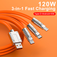 Cable de carga rápida USB triple de 120W 3 en 1 Carga DE DATOS USB Carga rápida universal de alta velocidad para todos los dispositivos