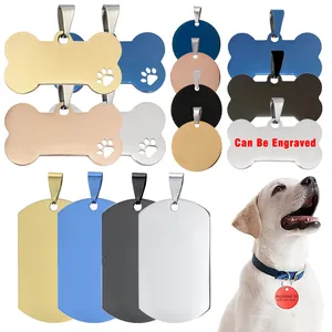 Wholesale Custom Stainless Steel Blank Dog Tag Metal Engraving Logo Pendant For Pet ID Name Collar Dog Tag