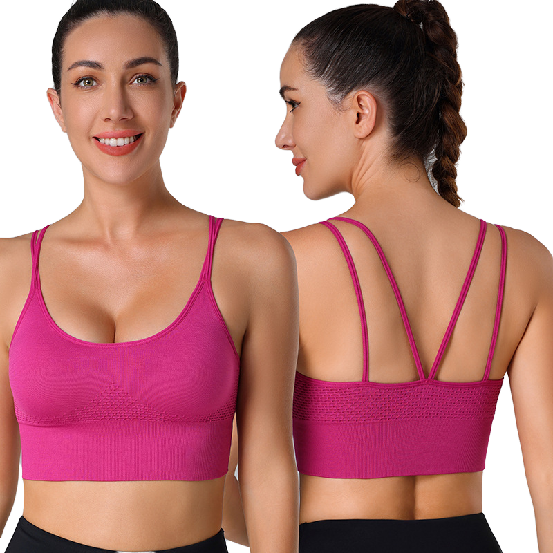 Women's Medium Support Seamless Spandex/Nylon Backless Cross Back Yoga & Running Sports Bra Quick-drying Shock Proof