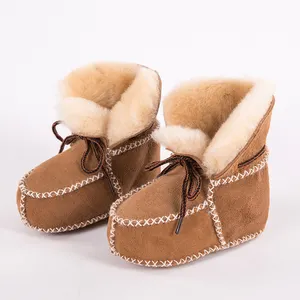 Wholesale Snow Indoor Sheepskin Toddler Merino Wool Baby Booties Real Fur New Born Winter Baby Boots Shoes Slippers for Kids