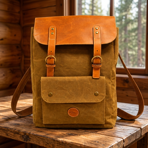 Mochila de Lona de Algodón Premium con Solapa de Cuero, Cierre de Hebilla y Bolsillo Frontal – Mochila de Viaje Casual Vintage para Hombres y Mujeres - Product Image 3