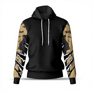 Sweat à capuche unisexe noir avec manches imprimées tigre doré, coupe ample, décontracté, pull tricoté d'automne, imprimé par transfert thermique, 100 % polyester - Product Image 4