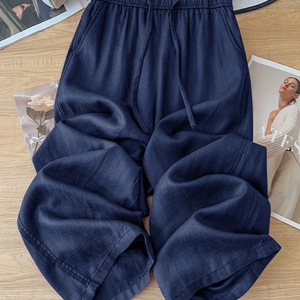 Pantalon Capri Rétro en Coton et <span class=keywords><strong>Lin</strong></span> pour <span class=keywords><strong>Femme</strong></span>, Coupe Ample, Taille Haute, Léger et Décontracté, Grande Taille, avec Poches, Idéal pour l'Été - Product Image 1