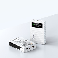 Batterie externe Li-Polymère 10000 mAh avec affichage numérique et câbles intégrés, charge rapide, design conteneur portable