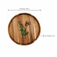 Plateau de service rond en bois d'acacia de 12 pouces - Planche à charcuterie décorative pour table basse, plateau de service alimentaire