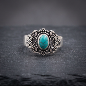Bague Bohème en Argent 925 Plaqué Turquoise, Pierre Précieuse Ovale Sertie en Bezel, Bijou Unisexe Tendance, Idéal pour le Quotidien et Cadeau - Product Image 3