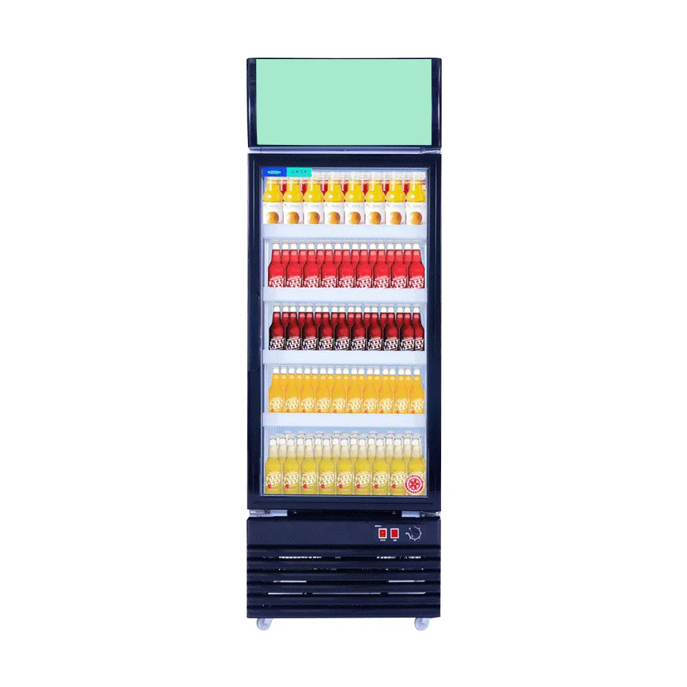 Enfriador Vertical de bebidas de vidrio, refrigerador de zumo y cerveza con pantalla refrigerada, para agua embotellada, 1 puerta