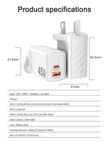 Cargador de Pared Rápido de 45W GaN con Enchufe UK, QC3.0, QC4.0+, PD 3.0, 1 USB y Doble Tipo-C para Laptop, Teléfono Móvil y Auriculares